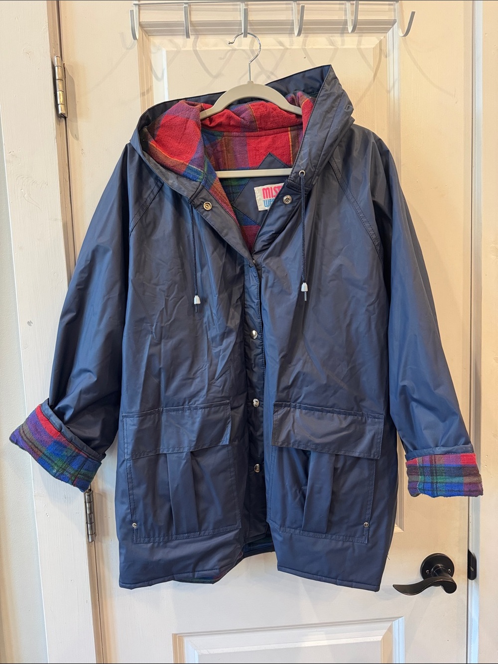 Vintage Misty Weather "Any Weather" Women’s Plaid Flannel Lined Rain Jacket Navy